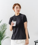 【C-FORTPOINT/フォートポイント】【上品なモックネックデザイン 接触冷感機能付き】 モックネックフレンチスリーブTシャツ プチハイネック ボトルネック ひんやり涼しい 華奢見え