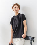 【C-FORTPOINT/フォートポイント】【上品なモックネックデザイン 接触冷感機能付き】 モックネックフレンチスリーブTシャツ プチハイネック ボトルネック ひんやり涼しい 華奢見え