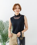 【C-FORTPOINT/フォートポイント】【上品なハイネックデザインが大人可愛い！】レース切り替えタンクトップ 首元カバー レイヤード 上品 華やか カジュアル フェミニン 通気性 ❘ジーンズメイト公式オンラインショップ