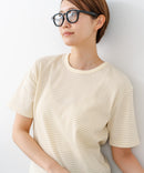 【C-FORTPOINT/フォートポイント】【細見え スタイルアップ効果】細ボーダー ジャガードリブTシャツ 着痩せ きれいめ オフィス 通勤 大人カジュアル フレンチシック