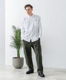 フレンチリネンミックス 長袖 リラックスフィット バンドカラーシャツ【Blue Standard:ブルースタンダード】