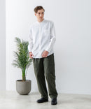 フレンチリネンミックス 長袖 リラックスフィット バンドカラーシャツ【Blue Standard:ブルースタンダード】