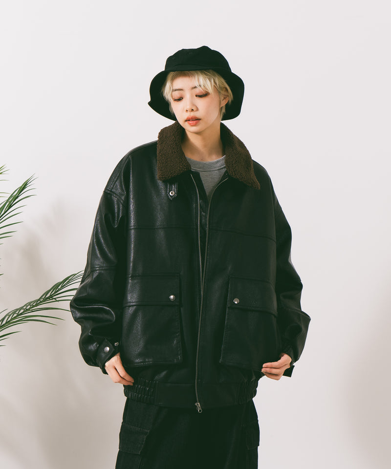 【SAVIER/サビアー】ボア衿G1PUレザーブルゾン