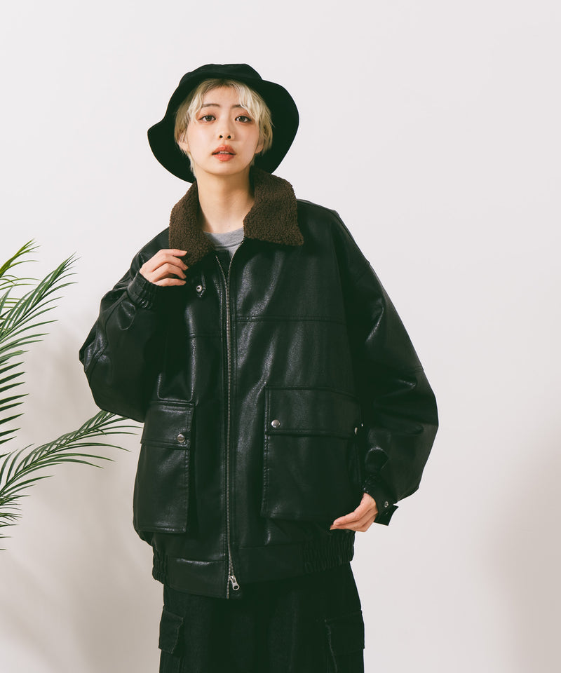 【SAVIER/サビアー】ボア衿G1PUレザーブルゾン