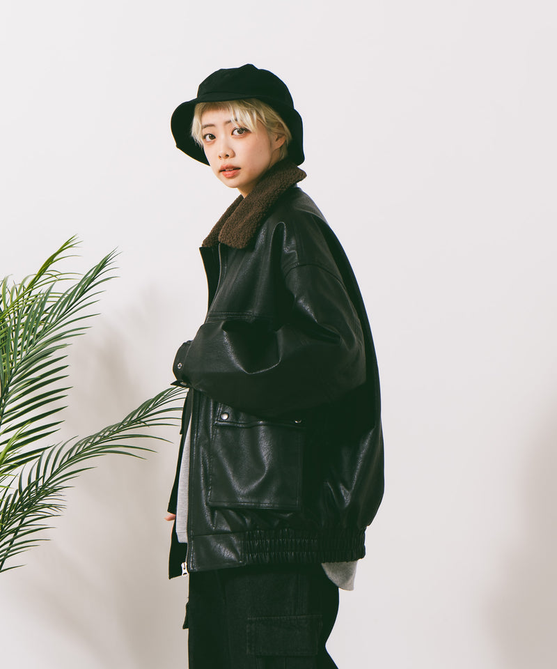 【SAVIER/サビアー】ボア衿G1PUレザーブルゾン