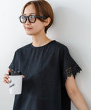 【C-FORTPOINT/フォートポイント】【通気性・吸水性に優れたスラブ素材】スラブ袖レースブラウス 綿100% クルーネック フレンチスリーブ 首元すっきり見え デイリーユース オフィス