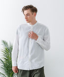 フレンチリネンミックス 長袖 リラックスフィット バンドカラーシャツ【Blue Standard:ブルースタンダード】