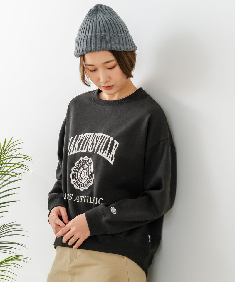 【DISCUS/ディスカス】カレッジロゴ 裏起毛スウェット 裾ラウンド