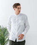 フレンチリネンミックス 長袖 リラックスフィット バンドカラーシャツ【Blue Standard:ブルースタンダード】