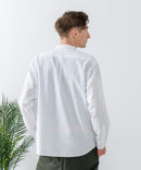 フレンチリネンミックス 長袖 リラックスフィット バンドカラーシャツ【Blue Standard:ブルースタンダード】