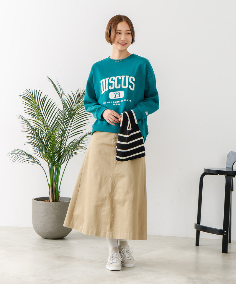 【DISCUS/ディスカス】カレッジロゴ 裏起毛スウェット 裾ラウンド