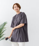 【C-FORTPOINT/フォートポイント】【動きやすいサイドスリット入り】フロントロゴ 刺繍チュニック ゆったりシルエット 体形カバー シンプル カジュアル