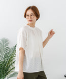 【C-FORTPOINT/フォートポイント】【涼やかな綿素材】総柄刺繍ブラウス コットン100% シャツ プルオーバー 涼しい 体型カバー ナチュラル ❘ジーンズメイト公式オンラインショップ
