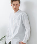 フレンチリネンミックス 長袖 リラックスフィット バンドカラーシャツ【Blue Standard:ブルースタンダード】