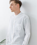 フレンチリネンミックス 長袖 リラックスフィット バンドカラーシャツ【Blue Standard:ブルースタンダード】