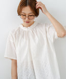 【C-FORTPOINT/フォートポイント】【涼やかな綿素材】総柄刺繍ブラウス コットン100% シャツ プルオーバー 涼しい 体型カバー ナチュラル ❘ジーンズメイト公式オンラインショップ