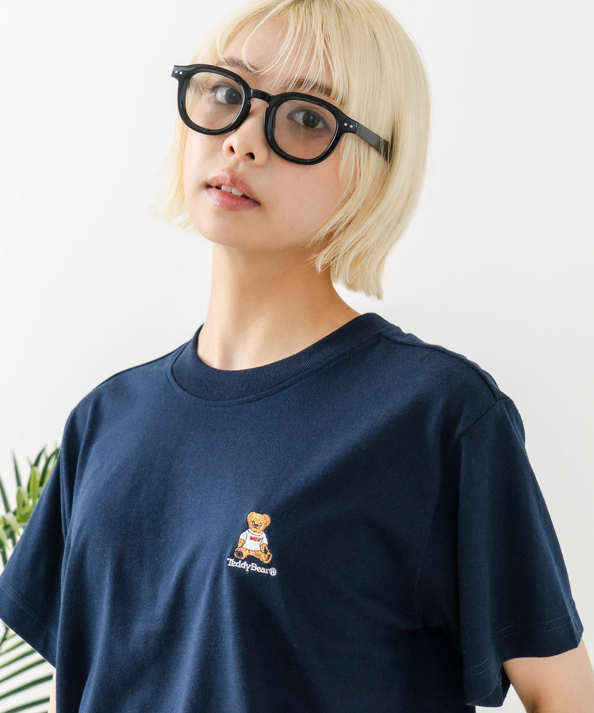 クロップド丈 ワンポイント刺繍Tシャツ【TeddyBear/テディベア】