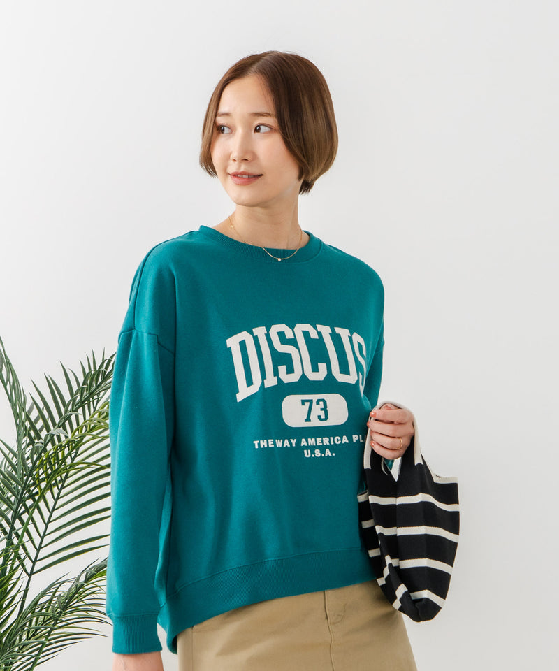 【DISCUS/ディスカス】カレッジロゴ 裏起毛スウェット 裾ラウンド