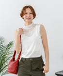 【C-FORTPOINT/フォートポイント】【上品なハイネックデザインが大人可愛い！】レース切り替えタンクトップ 首元カバー レイヤード 上品 華やか カジュアル フェミニン 通気性 ❘ジーンズメイト公式オンラインショップ
