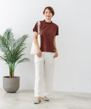 【C-FORTPOINT/フォートポイント】【ストレッチ性抜群の冷感素材を使用】フレンチスリーブ モックネックTシャツ プチハイネック プルオーバー 接触冷感 涼しい 二の腕カバー サイドスリット