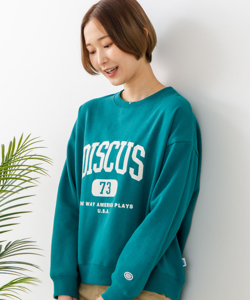 【DISCUS/ディスカス】カレッジロゴ 裏起毛スウェット 裾ラウンド