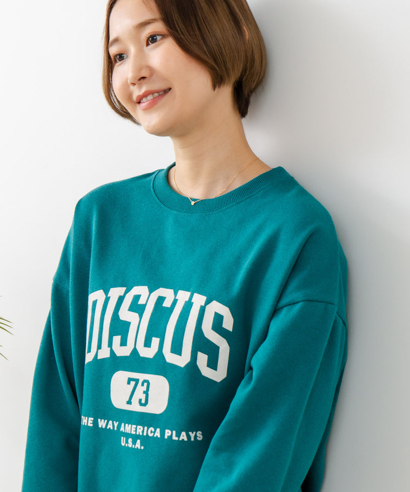 【DISCUS/ディスカス】カレッジロゴ 裏起毛スウェット 裾ラウンド
