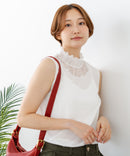 【C-FORTPOINT/フォートポイント】【上品なハイネックデザインが大人可愛い！】レース切り替えタンクトップ 首元カバー レイヤード 上品 華やか カジュアル フェミニン 通気性 ❘ジーンズメイト公式オンラインショップ