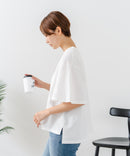 【C-FORTPOINT/フォートポイント】【ベルスリーブで魅せる、大人のこなれTシャツ。】ベルスリーブ オーバーサイズTシャツ 綿100％ 華奢見え ゆったり 二の腕カバー