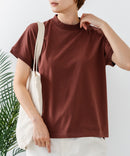 【C-FORTPOINT/フォートポイント】【ストレッチ性抜群の冷感素材を使用】フレンチスリーブ モックネックTシャツ プチハイネック プルオーバー 接触冷感 涼しい 二の腕カバー サイドスリット