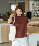 【C-FORTPOINT/フォートポイント】【ストレッチ性抜群の冷感素材を使用】フレンチスリーブ モックネックTシャツ プチハイネック プルオーバー 接触冷感 涼しい 二の腕カバー サイドスリット