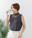 【C-FORTPOINT/フォートポイント】【上品なハイネックデザインが大人可愛い！】レース切り替えタンクトップ 首元カバー レイヤード 上品 華やか カジュアル フェミニン 通気性 ❘ジーンズメイト公式オンラインショップ