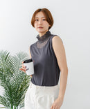【C-FORTPOINT/フォートポイント】【上品なハイネックデザインが大人可愛い！】レース切り替えタンクトップ 首元カバー レイヤード 上品 華やか カジュアル フェミニン 通気性 ❘ジーンズメイト公式オンラインショップ
