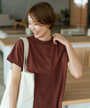 【C-FORTPOINT/フォートポイント】【ストレッチ性抜群の冷感素材を使用】フレンチスリーブ モックネックTシャツ プチハイネック プルオーバー 接触冷感 涼しい 二の腕カバー サイドスリット