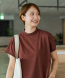 【C-FORTPOINT/フォートポイント】【ストレッチ性抜群の冷感素材を使用】フレンチスリーブ モックネックTシャツ プチハイネック プルオーバー 接触冷感 涼しい 二の腕カバー サイドスリット