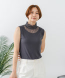 【C-FORTPOINT/フォートポイント】【上品なハイネックデザインが大人可愛い！】レース切り替えタンクトップ 首元カバー レイヤード 上品 華やか カジュアル フェミニン 通気性 ❘ジーンズメイト公式オンラインショップ