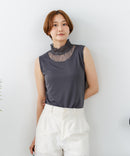 【C-FORTPOINT/フォートポイント】【上品なハイネックデザインが大人可愛い！】レース切り替えタンクトップ 首元カバー レイヤード 上品 華やか カジュアル フェミニン 通気性 ❘ジーンズメイト公式オンラインショップ