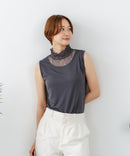 【C-FORTPOINT/フォートポイント】【上品なハイネックデザインが大人可愛い！】レース切り替えタンクトップ 首元カバー レイヤード 上品 華やか カジュアル フェミニン 通気性 ❘ジーンズメイト公式オンラインショップ