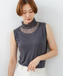 【C-FORTPOINT/フォートポイント】【上品なハイネックデザインが大人可愛い！】レース切り替えタンクトップ 首元カバー レイヤード 上品 華やか カジュアル フェミニン 通気性 ❘ジーンズメイト公式オンラインショップ