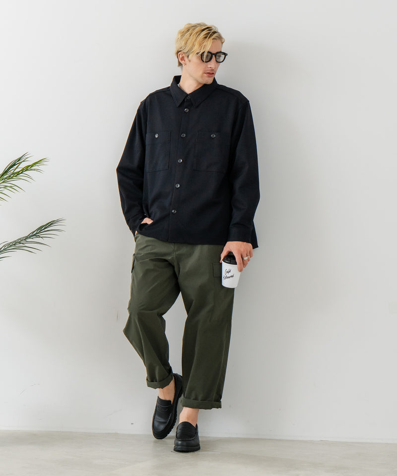 【BLUE STANDARD/ブルースタンダード】ストレッチニット ツイルシャツジャケット ウールタッチ