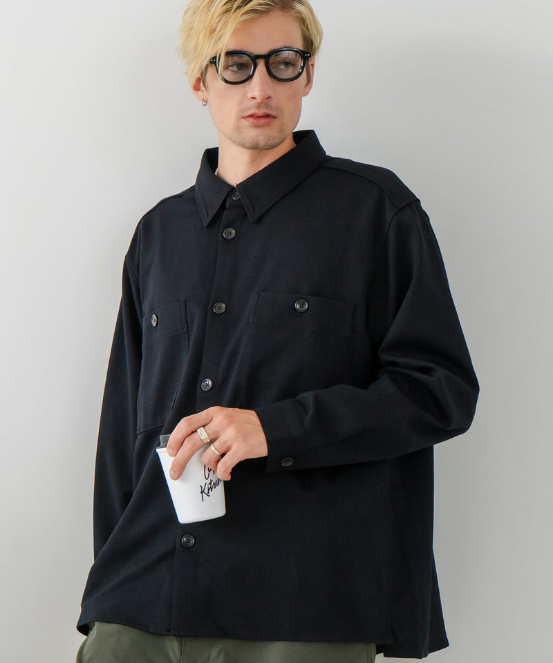【BLUE STANDARD/ブルースタンダード】ストレッチニット ツイルシャツジャケット ウールタッチ