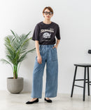 【C-FORT POINT/フォートポイント】【夏でも快適に履ける薄手4.5オンスデニム素材】ベイカーワイドパンツ デニムパンツ ゆったり 太め ウエストゴム 体型カバー