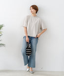 【C-FORTPOINT/フォートポイント】【ストレッチ性抜群の冷感素材を使用】ハイネック ドロップショルダー5分袖Tシャツ プルオーバー 接触冷感 涼しい 体形カバー サイドスリット