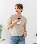 【U.S.POLO ASSN./ユーエスポロアッスン】【肌離れが良く通気性に優れるサッカー生地】リンガーＴシャツ ワンポイントロゴ 半袖 クルーネック 涼しい 綺麗めカジュアル
