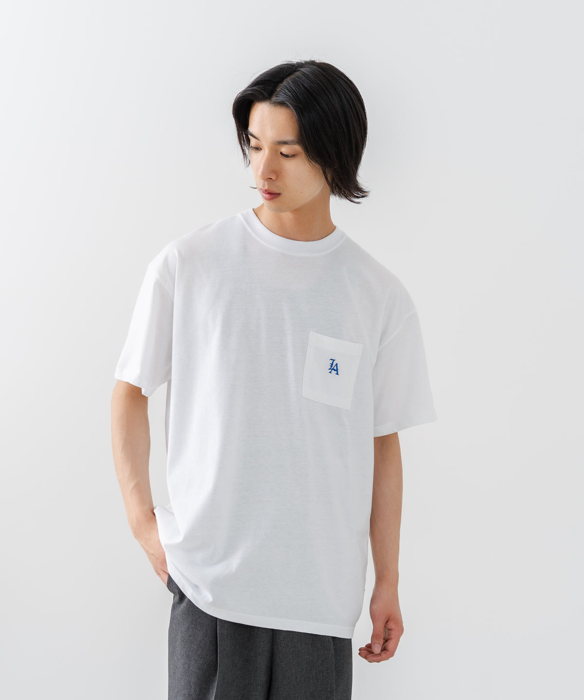 【ie】センソユニコ ホワイト 皺加工 半袖Tシャツ SAVIER/サビアー】×【ZERO STAIN/ゼロステイン】【LAロゴ立体刺繍