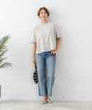 【C-FORTPOINT/フォートポイント】【ストレッチ性抜群の冷感素材を使用】ハイネック ドロップショルダー5分袖Tシャツ プルオーバー 接触冷感 涼しい 体形カバー サイドスリット