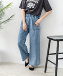 【C-FORT POINT/フォートポイント】【夏でも快適に履ける薄手4.5オンスデニム素材】ベイカーワイドパンツ デニムパンツ ゆったり 太め ウエストゴム 体型カバー