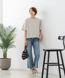【C-FORTPOINT/フォートポイント】【ストレッチ性抜群の冷感素材を使用】ハイネック ドロップショルダー5分袖Tシャツ プルオーバー 接触冷感 涼しい 体形カバー サイドスリット