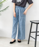 【C-FORT POINT/フォートポイント】【夏でも快適に履ける薄手4.5オンスデニム素材】ベイカーワイドパンツ デニムパンツ ゆったり 太め ウエストゴム 体型カバー