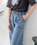 【C-FORT POINT/フォートポイント】【夏でも快適に履ける薄手4.5オンスデニム素材】ベイカーワイドパンツ デニムパンツ ゆったり 太め ウエストゴム 体型カバー