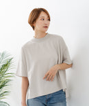 【C-FORTPOINT/フォートポイント】【ストレッチ性抜群の冷感素材を使用】ハイネック ドロップショルダー5分袖Tシャツ プルオーバー 接触冷感 涼しい 体形カバー サイドスリット